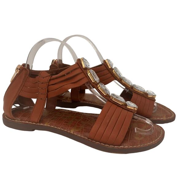 Sam Edelman Brown Leather Galina Gladiator Crystal Size 7.5 - Picture 1 of 9